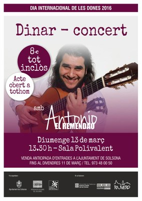 Solsona celebra diumenge el Dia Internacional de les Dones amb un dinar-concert amb Antonio El Remendao